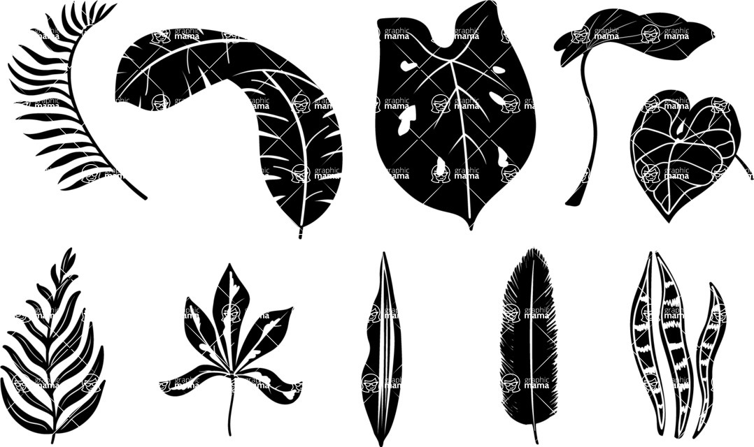 Vector silhouettes - Transparent Tropical Leaf Silhouettes Set